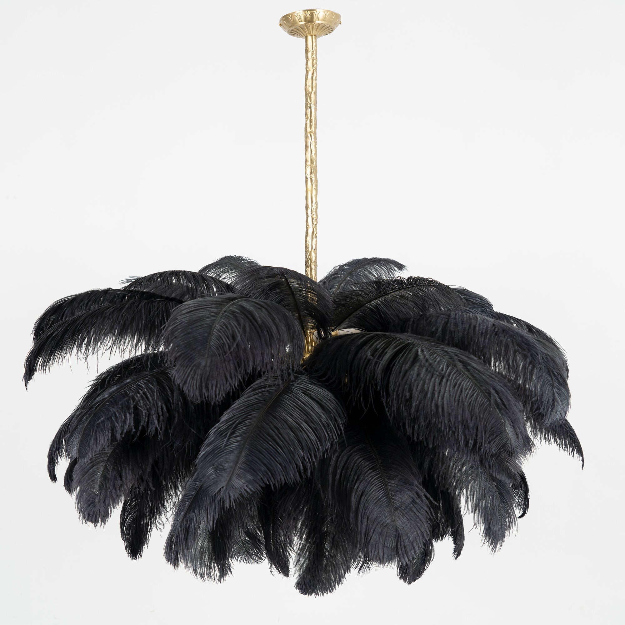 Natural Ostrich Feather Gasolier Chandelier with Polished Brass Frame for Luxury Interiors