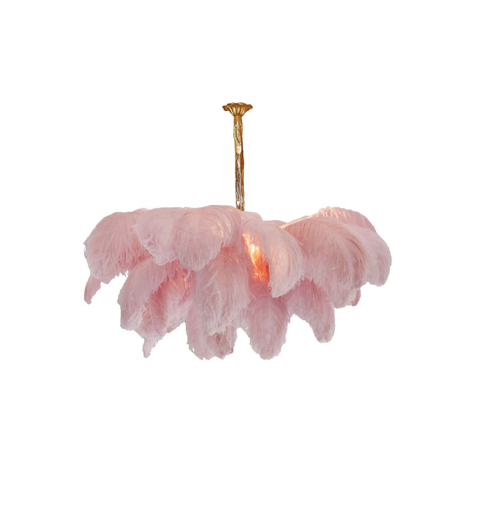 Natural Ostrich Feather Gasolier Chandelier with Polished Brass Frame for Luxury Interiors