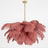 Natural Ostrich Feather Gasolier Chandelier with Polished Brass Frame for Luxury Interiors