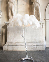 Luxurious Ostrich Feather Floor Lamp with Polished Brass Base Elegant Gold Standing Light for Living Room