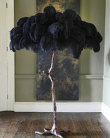 Luxurious Ostrich Feather Floor Lamp with Polished Brass Base Elegant Gold Standing Light for Living Room
