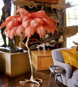 Luxurious Ostrich Feather Floor Lamp with Polished Brass Base Elegant Gold Standing Light for Living Room