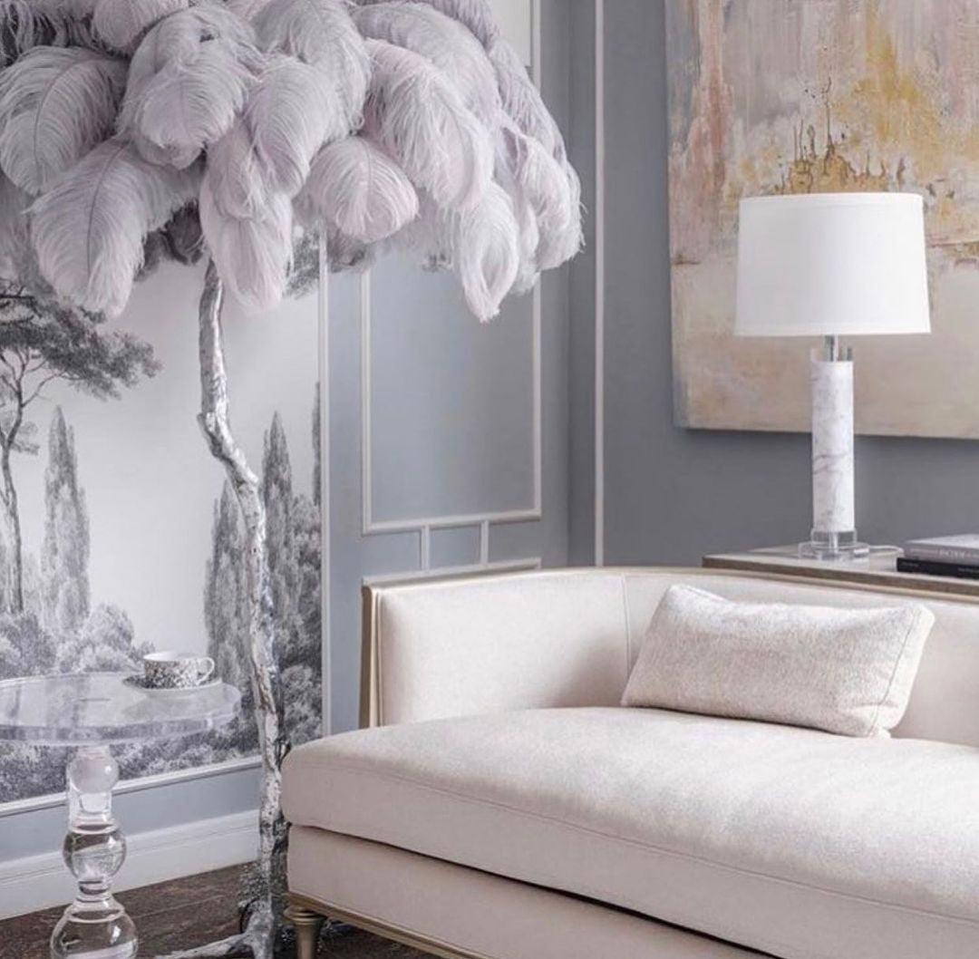 Luxurious Ostrich Feather Floor Lamp with Polished Brass Base Elegant Gold Standing Light for Living Room
