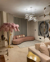 Luxurious Ostrich Feather Floor Lamp with Polished Brass Base Elegant Gold Standing Light for Living Room