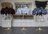 Luxurious Ostrich Feather Floor Lamp with Polished Brass Base Elegant Gold Standing Light for Living Room