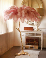 Luxurious Ostrich Feather Floor Lamp with Polished Brass Base Elegant Gold Standing Light for Living Room