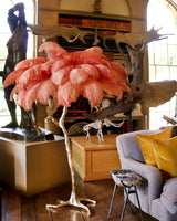Luxurious Ostrich Feather Floor Lamp with Polished Brass Base Elegant Gold Standing Light for Living Room