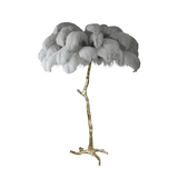 Luxurious Ostrich Feather Floor Lamp with Polished Brass Base Elegant Gold Standing Light for Living Room