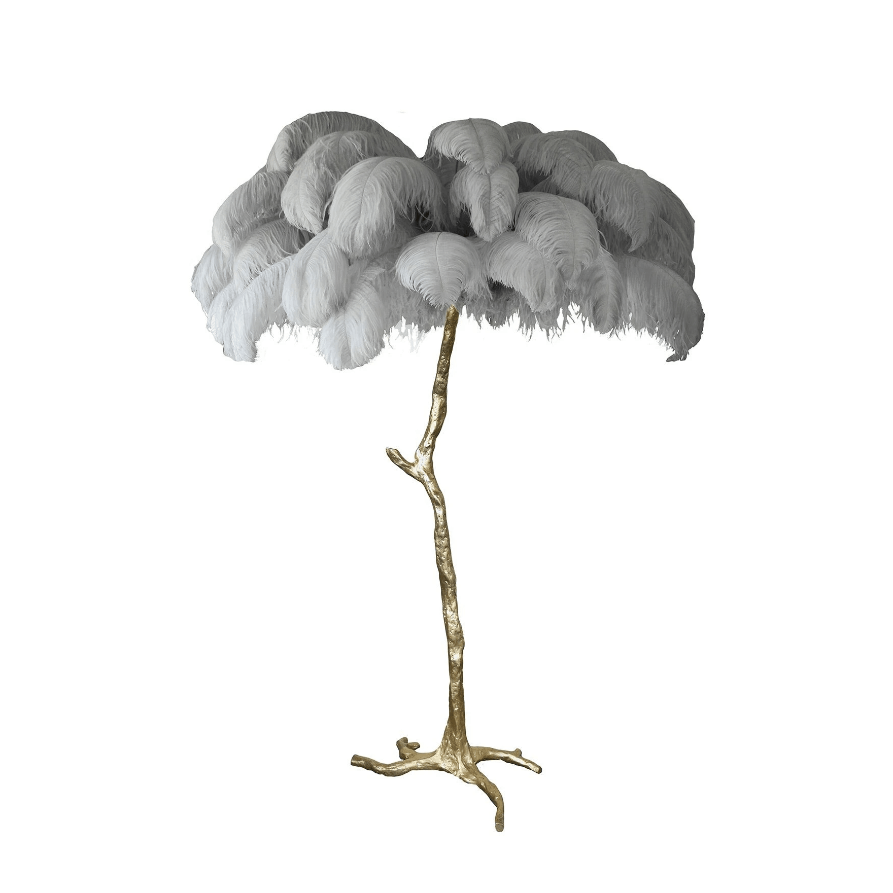 Luxurious Ostrich Feather Floor Lamp with Polished Brass Base Elegant Gold Standing Light for Living Room