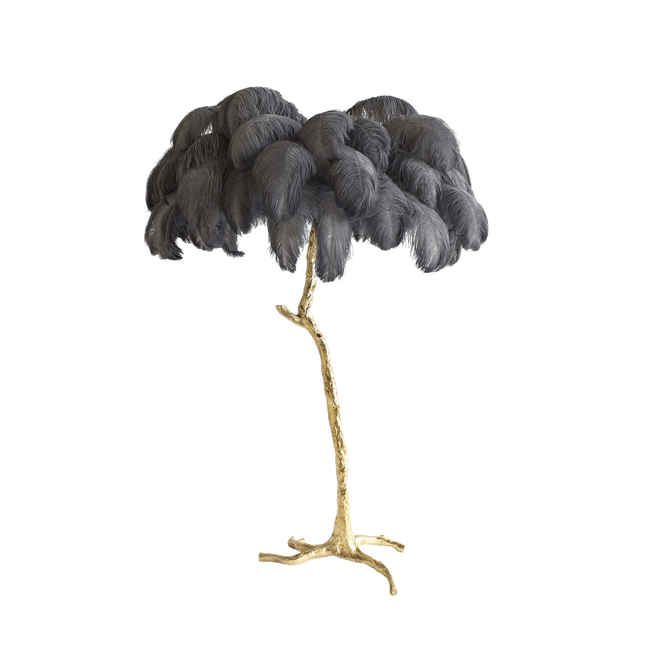 Luxurious Ostrich Feather Floor Lamp with Polished Brass Base Elegant Gold Standing Light for Living Room