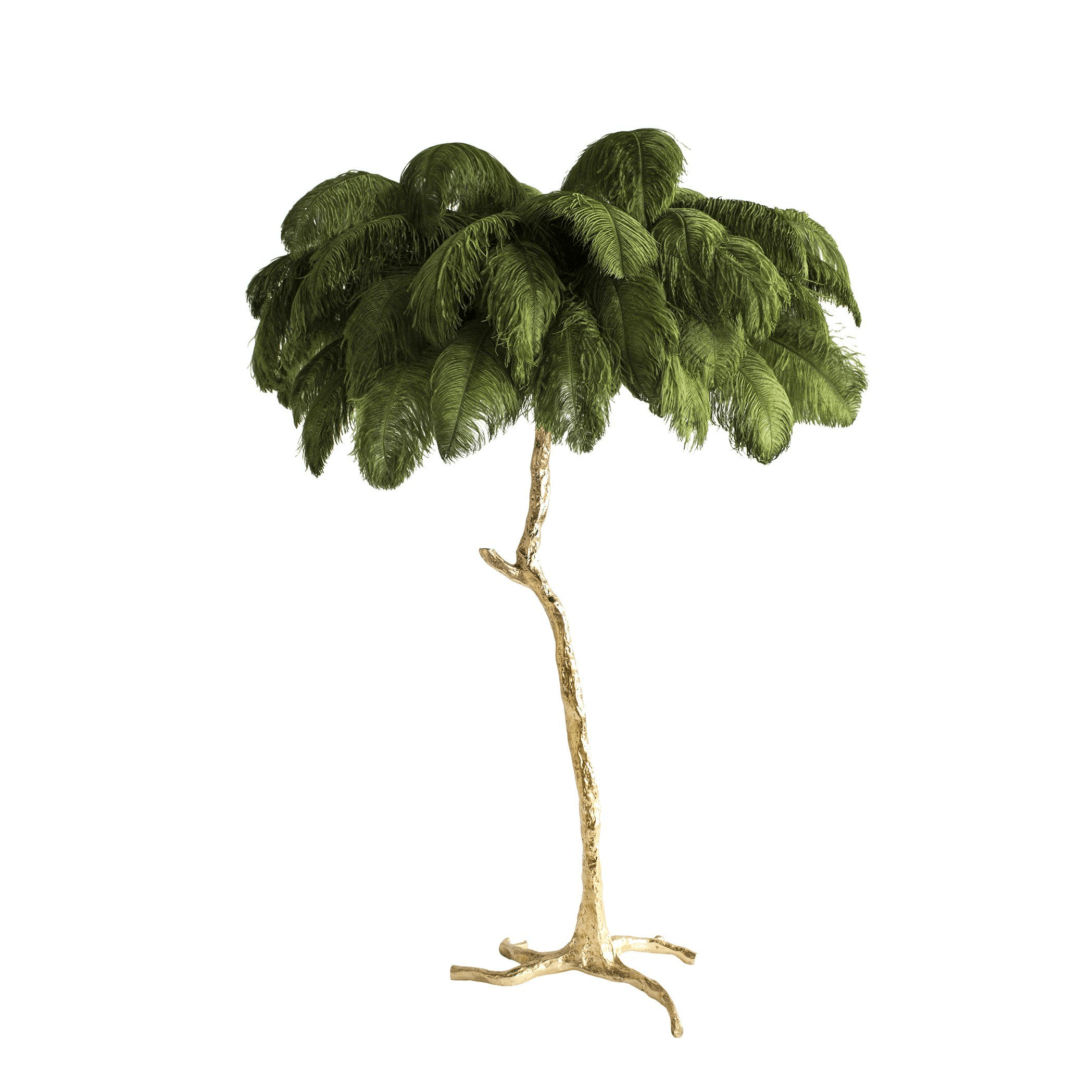 Luxurious Ostrich Feather Floor Lamp with Polished Brass Base Elegant Gold Standing Light for Living Room