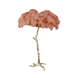 Luxurious Ostrich Feather Floor Lamp with Polished Brass Base Elegant Gold Standing Light for Living Room
