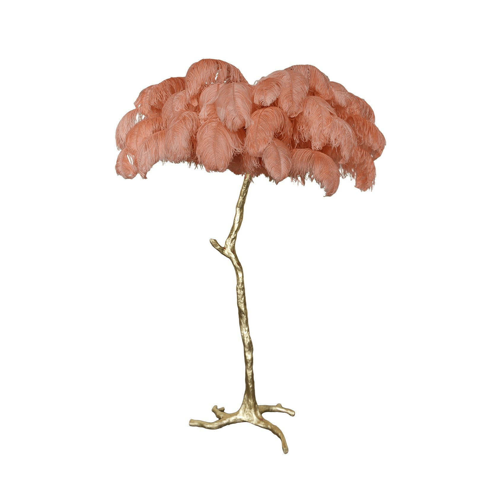 Luxurious Ostrich Feather Floor Lamp with Polished Brass Base Elegant Gold Standing Light for Living Room