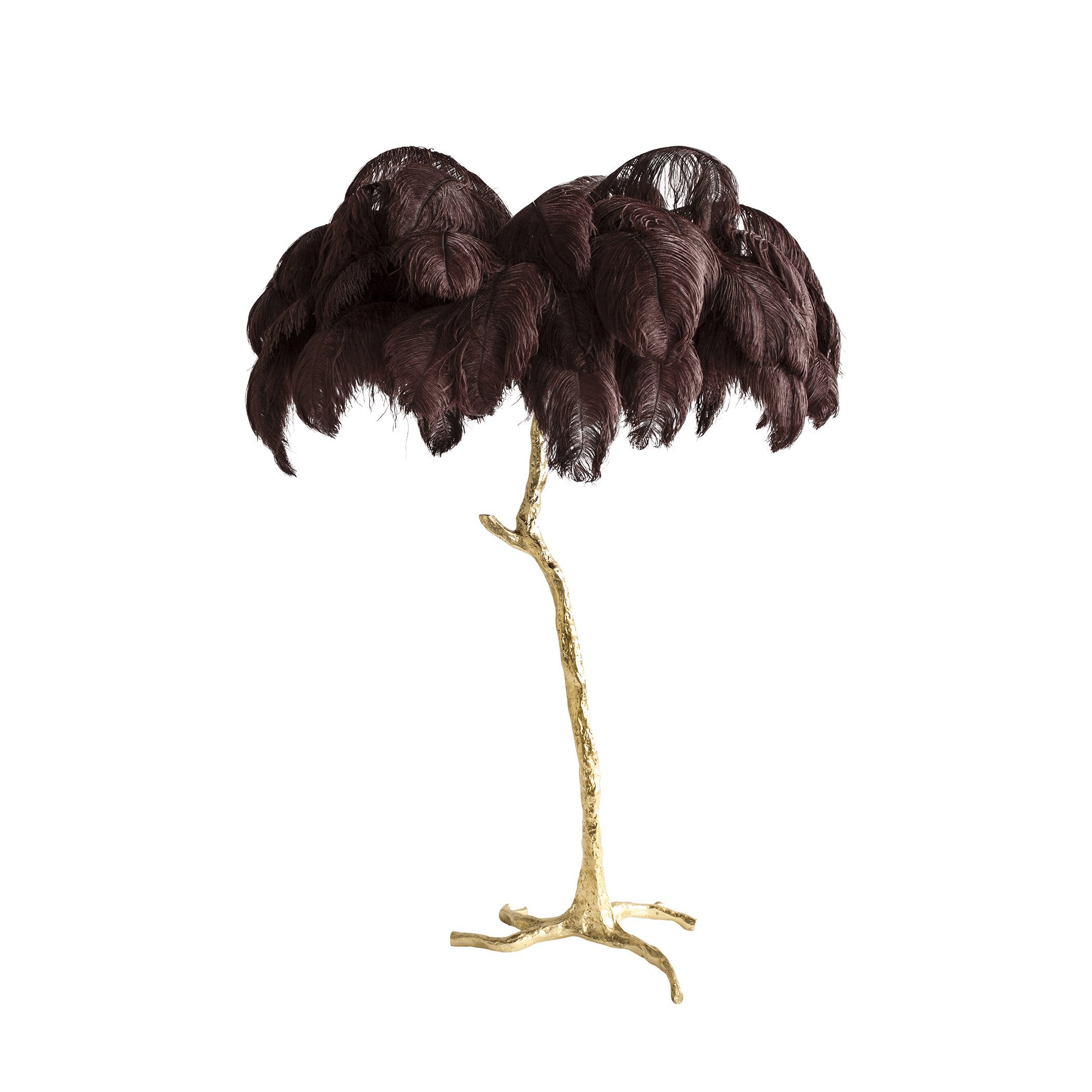 Luxurious Ostrich Feather Floor Lamp with Polished Brass Base Elegant Gold Standing Light for Living Room