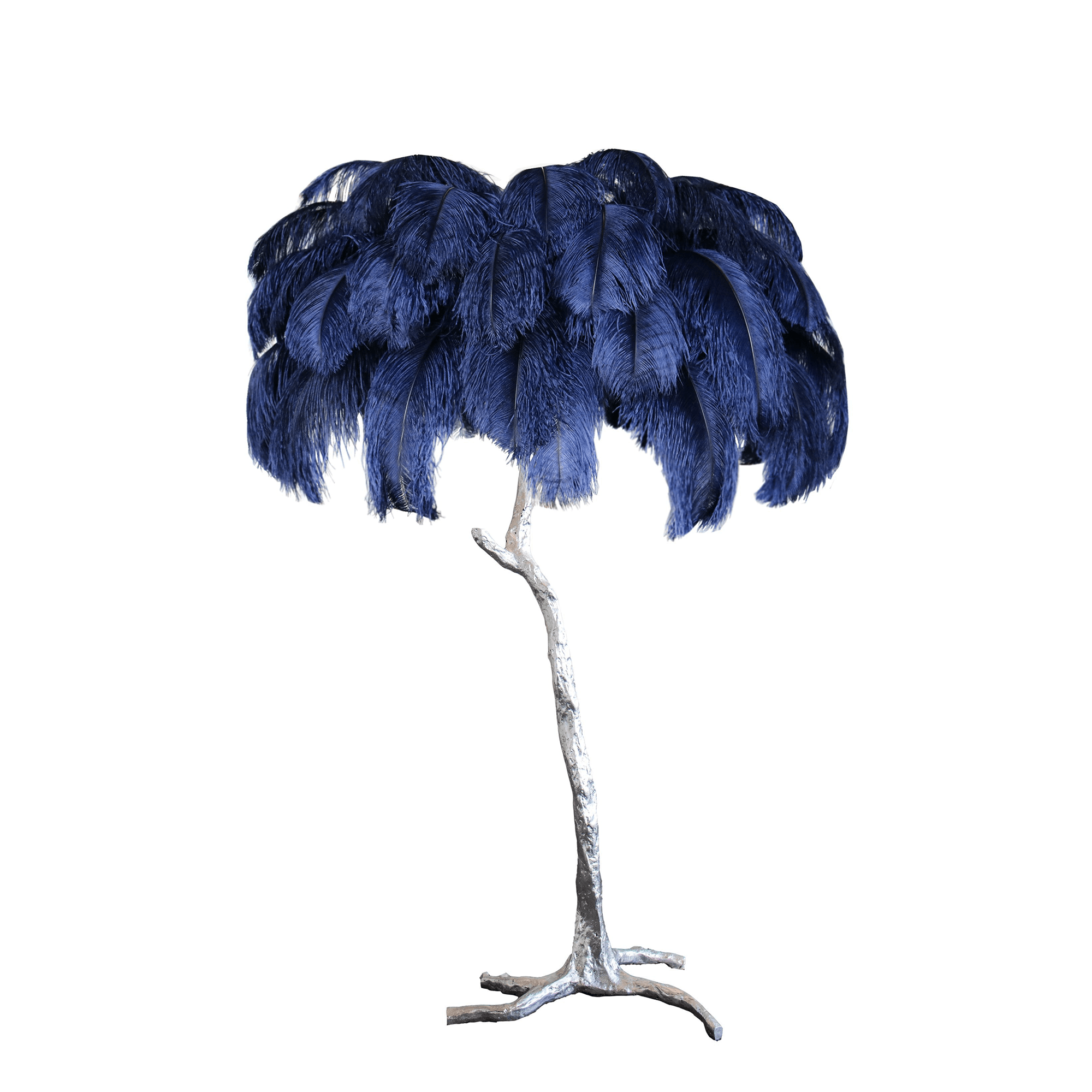Luxurious Ostrich Feather Floor Lamp with Polished Brass Base Elegant Gold Standing Light for Living Room