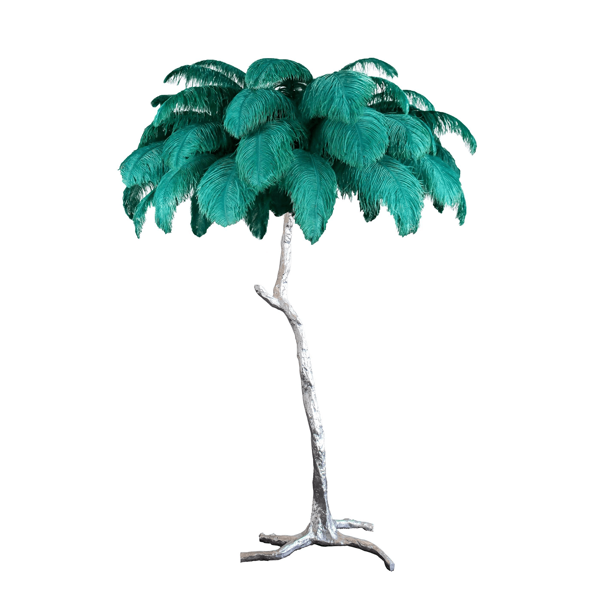 Luxurious Ostrich Feather Floor Lamp with Polished Brass Base Elegant Gold Standing Light for Living Room