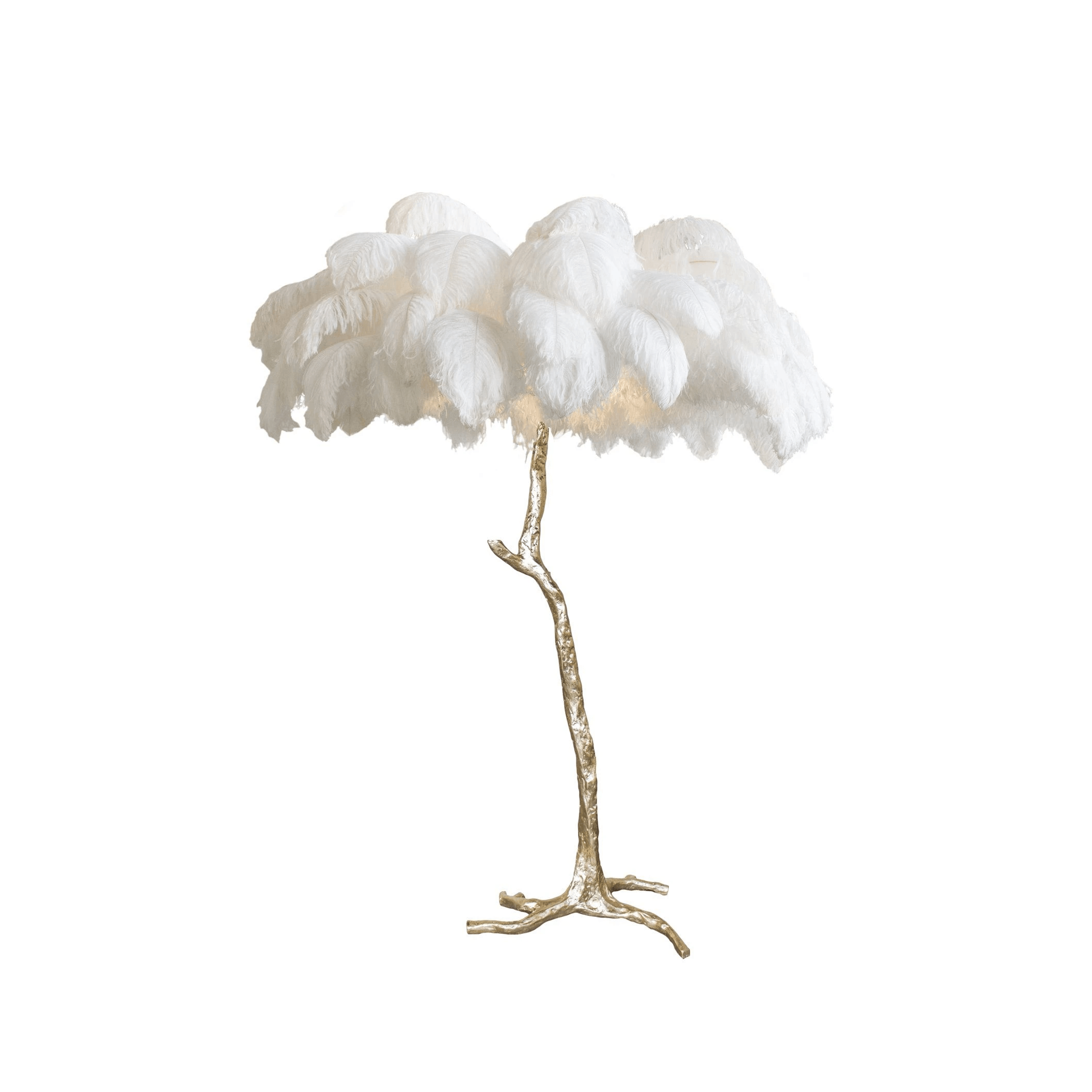 Luxurious Ostrich Feather Floor Lamp with Polished Brass Base Elegant Gold Standing Light for Living Room