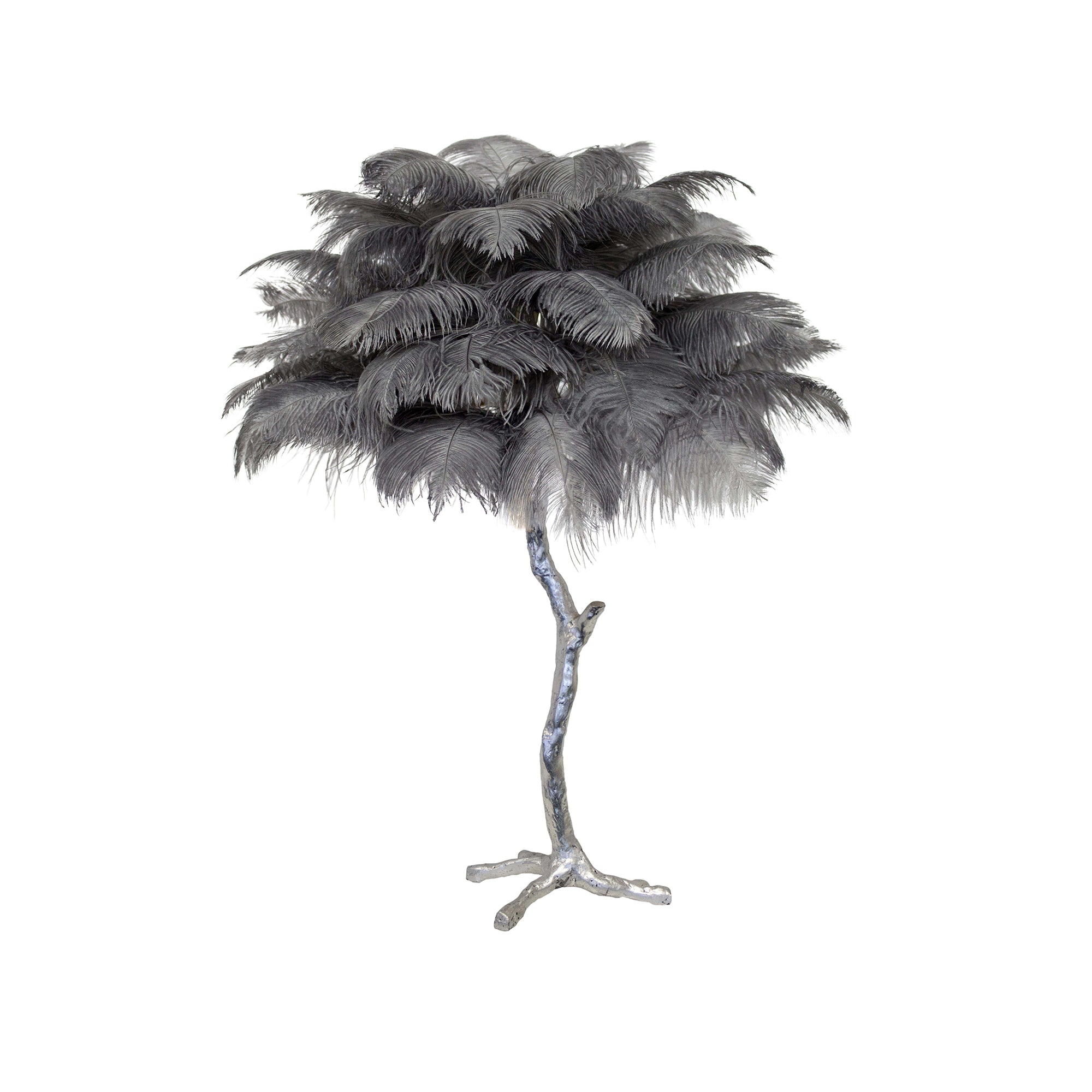Luxury Ostrich Feather Palm Tree Table Lamp with Brass Base and Portable Design