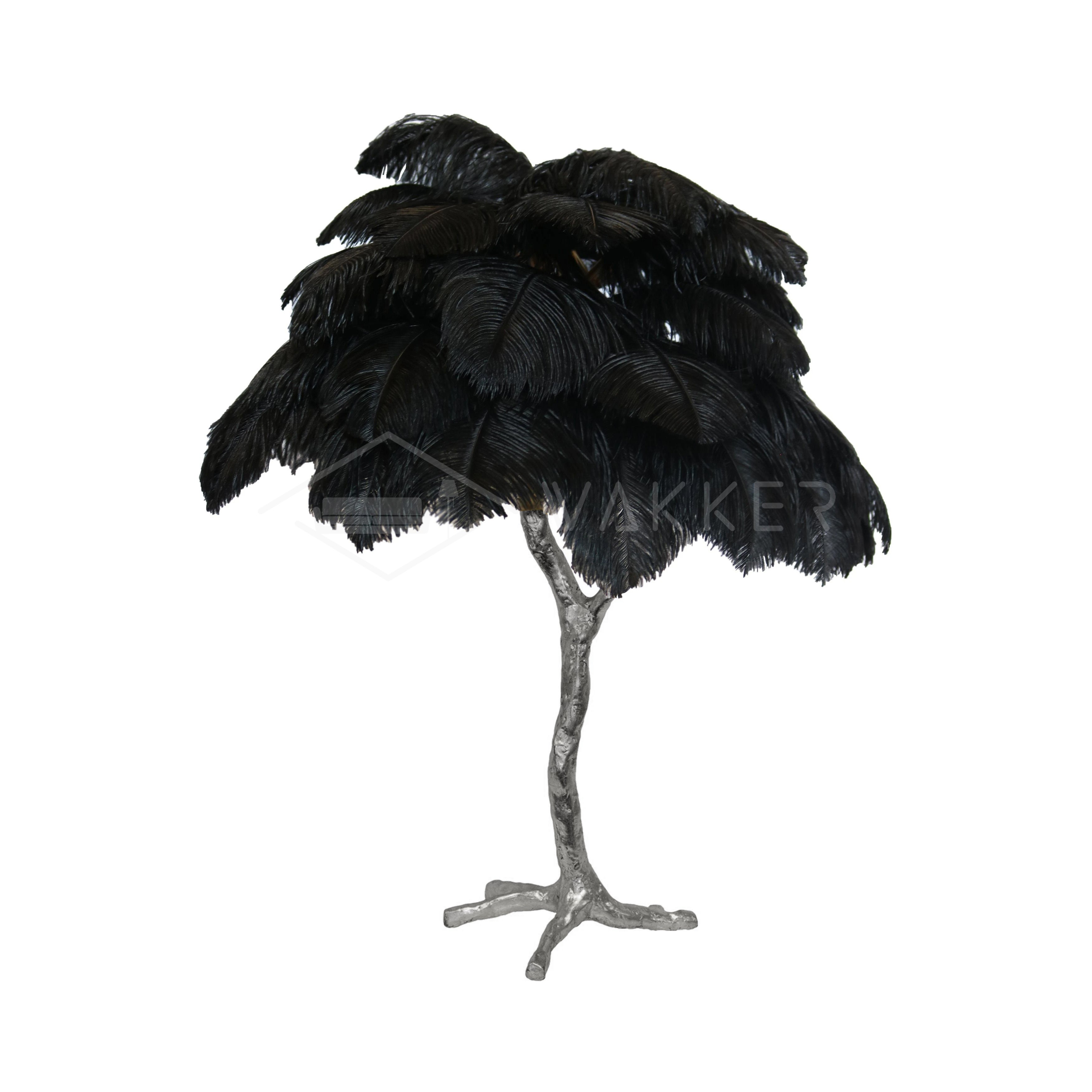 Luxury Ostrich Feather Palm Tree Table Lamp with Brass Base and Portable Design