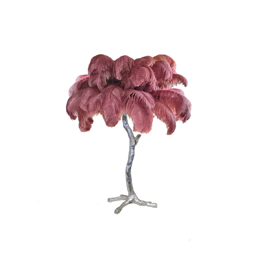 Luxury Ostrich Feather Palm Tree Table Lamp with Brass Base and Portable Design