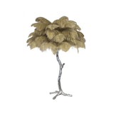 Luxury Ostrich Feather Palm Tree Table Lamp with Brass Base and Portable Design
