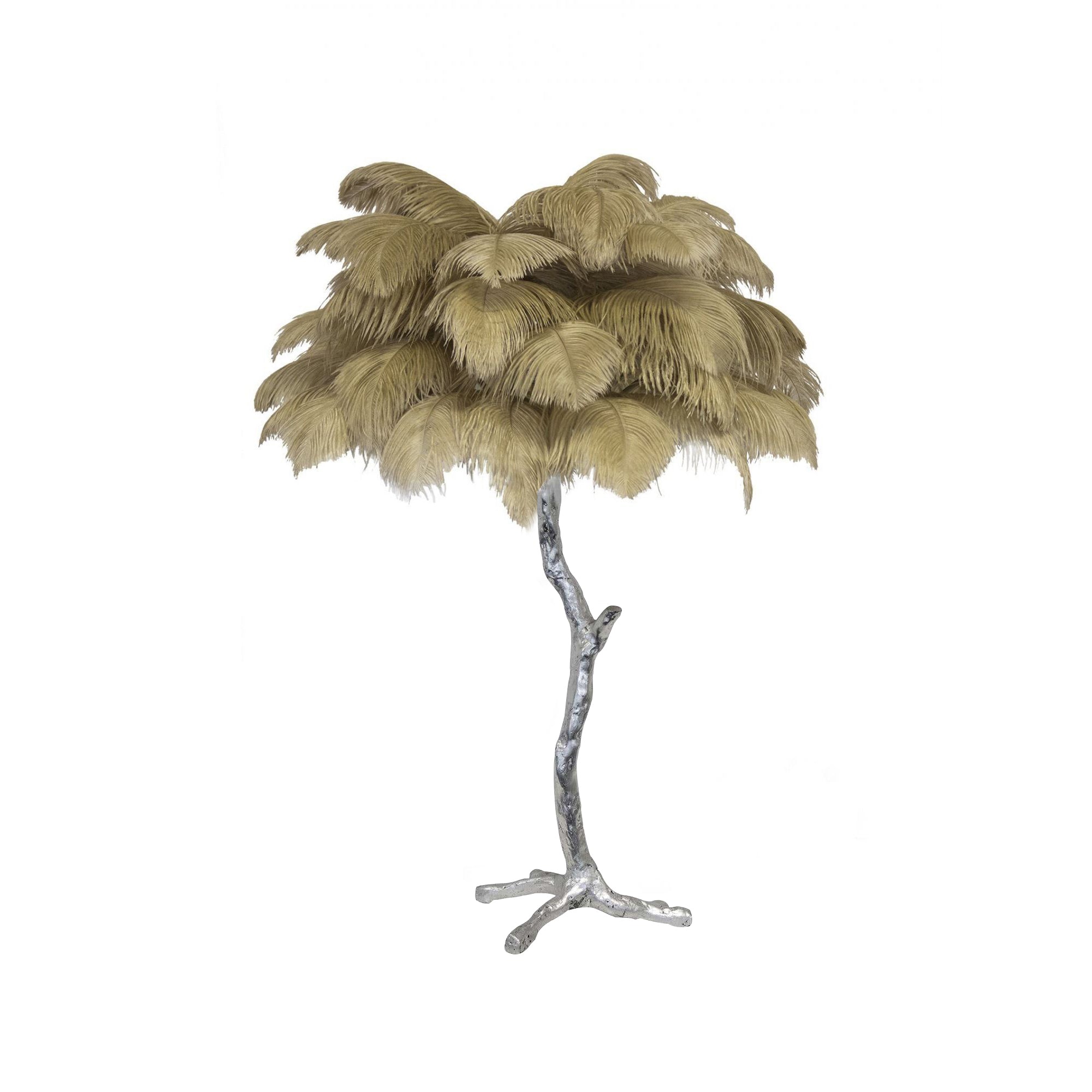 Luxury Ostrich Feather Palm Tree Table Lamp with Brass Base and Portable Design