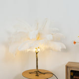 Luxury Ostrich Feather Palm Tree Table Lamp with Brass Base and Portable Design