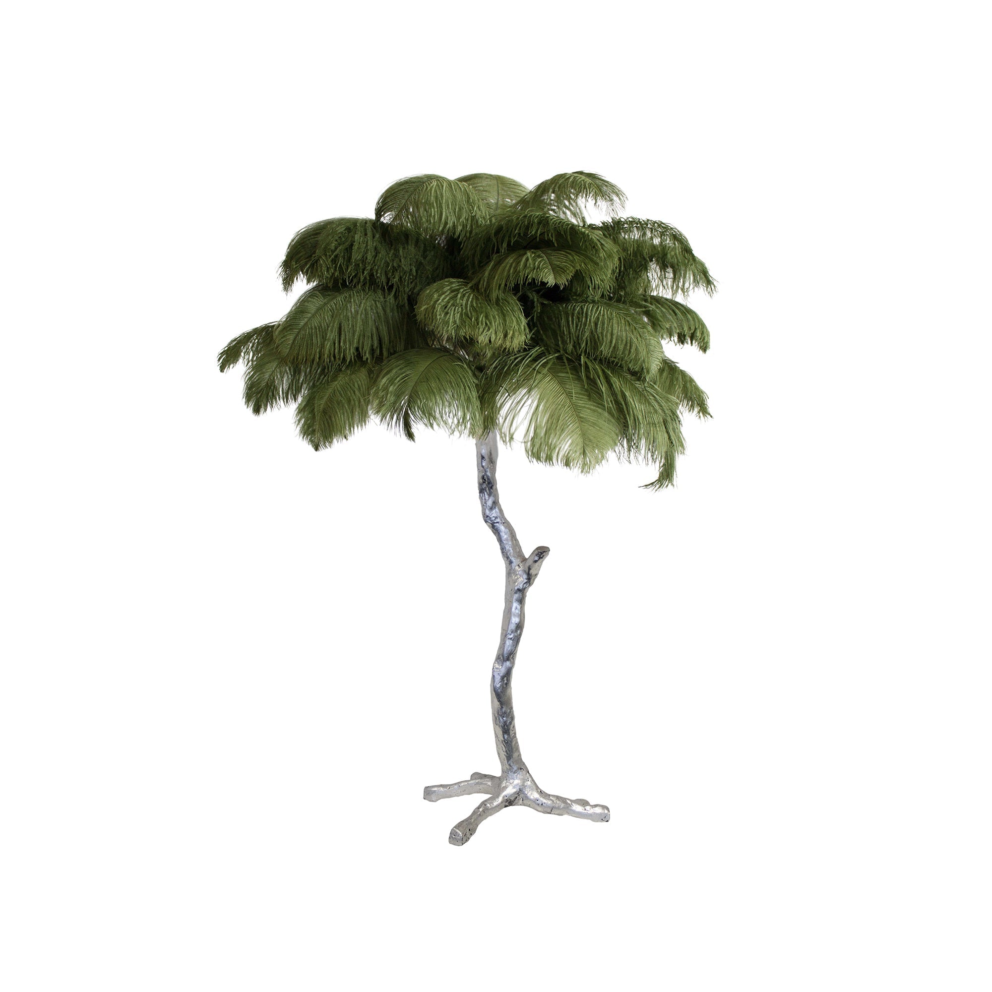 Luxury Ostrich Feather Palm Tree Table Lamp with Brass Base and Portable Design