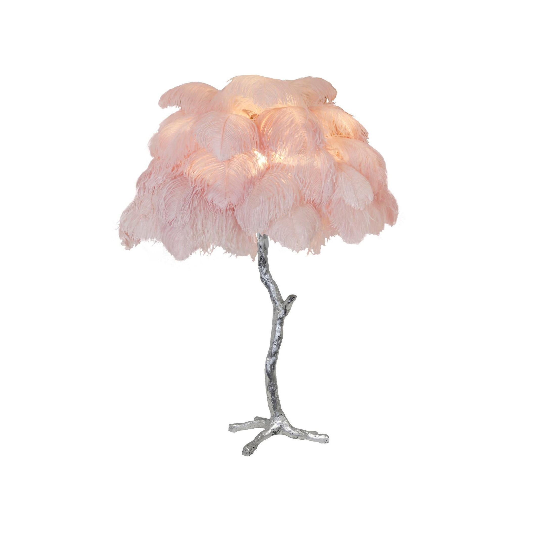 Luxury Ostrich Feather Palm Tree Table Lamp with Brass Base and Portable Design