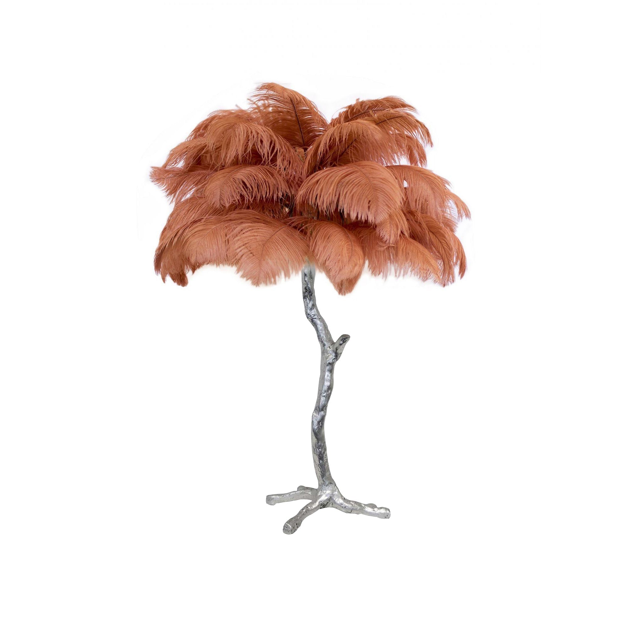 Luxury Ostrich Feather Palm Tree Table Lamp with Brass Base and Portable Design