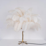 Luxury Ostrich Feather Palm Tree Table Lamp with Brass Base and Portable Design