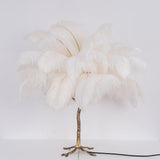 Luxury Ostrich Feather Palm Tree Table Lamp with Brass Base and Portable Design