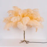 Luxury Ostrich Feather Palm Tree Table Lamp with Brass Base and Portable Design