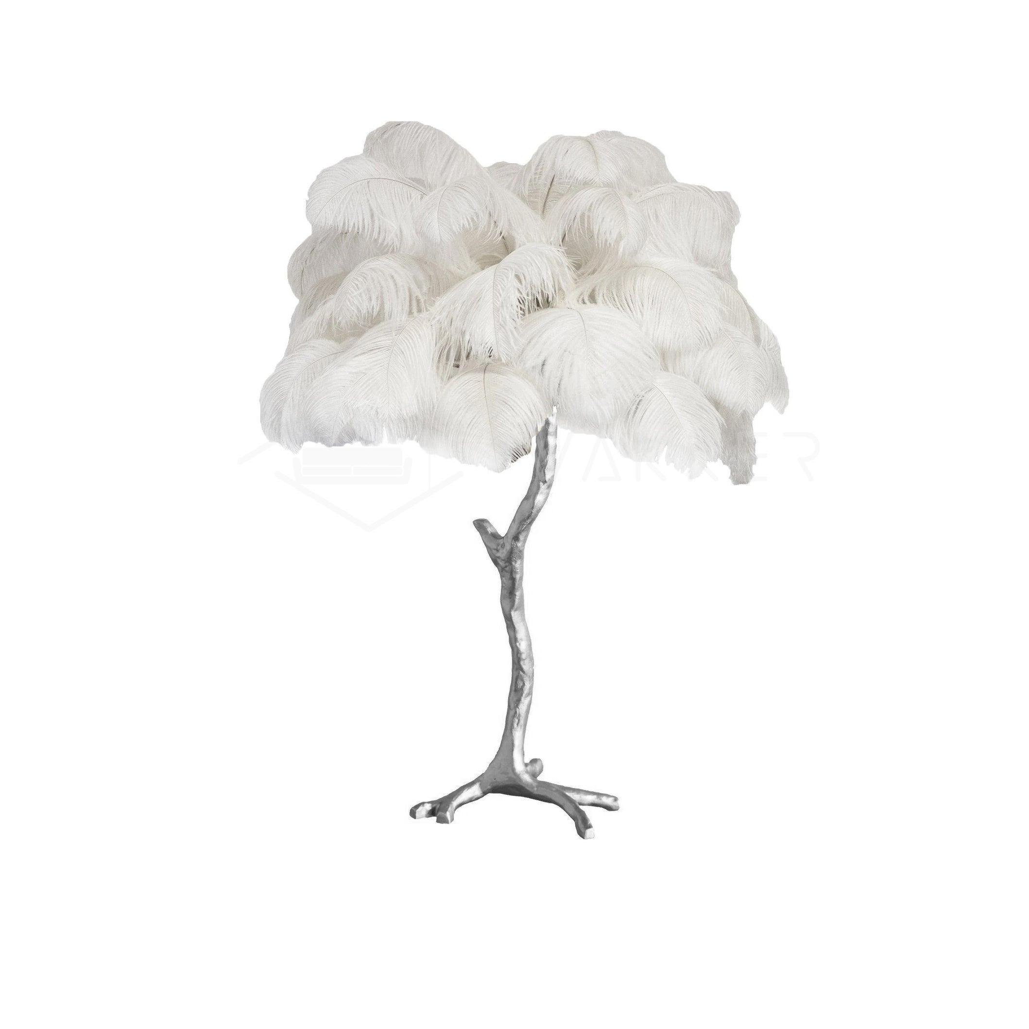 Luxury Ostrich Feather Palm Tree Table Lamp with Brass Base and Portable Design