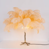 Luxury Ostrich Feather Palm Tree Table Lamp with Brass Base and Portable Design