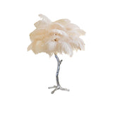 Luxury Ostrich Feather Palm Tree Table Lamp with Brass Base and Portable Design