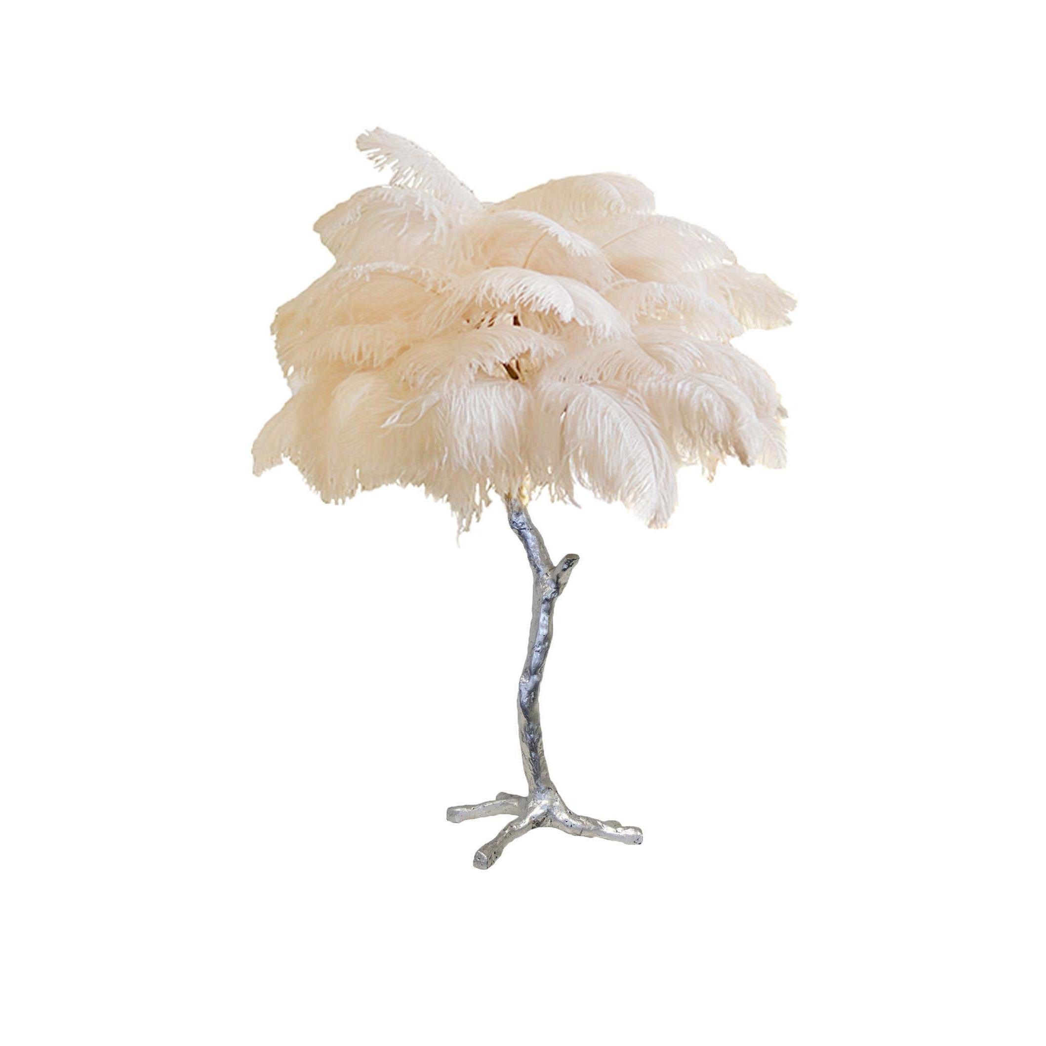 Luxury Ostrich Feather Palm Tree Table Lamp with Brass Base and Portable Design