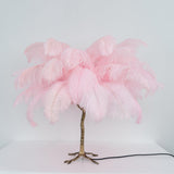 Luxury Ostrich Feather Palm Tree Table Lamp with Brass Base and Portable Design