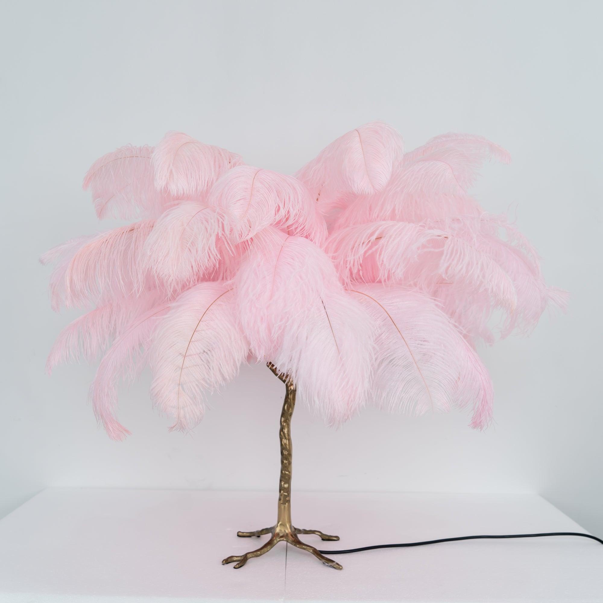Luxury Ostrich Feather Palm Tree Table Lamp with Brass Base and Portable Design