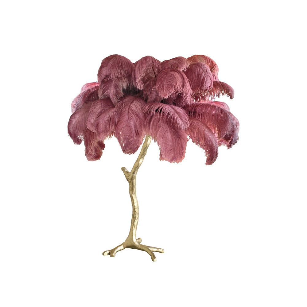 Luxury Ostrich Feather Palm Tree Table Lamp with Brass Base and Portable Design