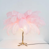 Luxury Ostrich Feather Palm Tree Table Lamp with Brass Base and Portable Design