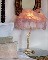 Luxury Ostrich Feather Palm Tree Table Lamp with Brass Base and Portable Design