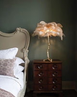 Luxury Ostrich Feather Palm Tree Table Lamp with Brass Base and Portable Design