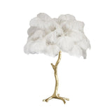 Luxury Ostrich Feather Palm Tree Table Lamp with Brass Base and Portable Design