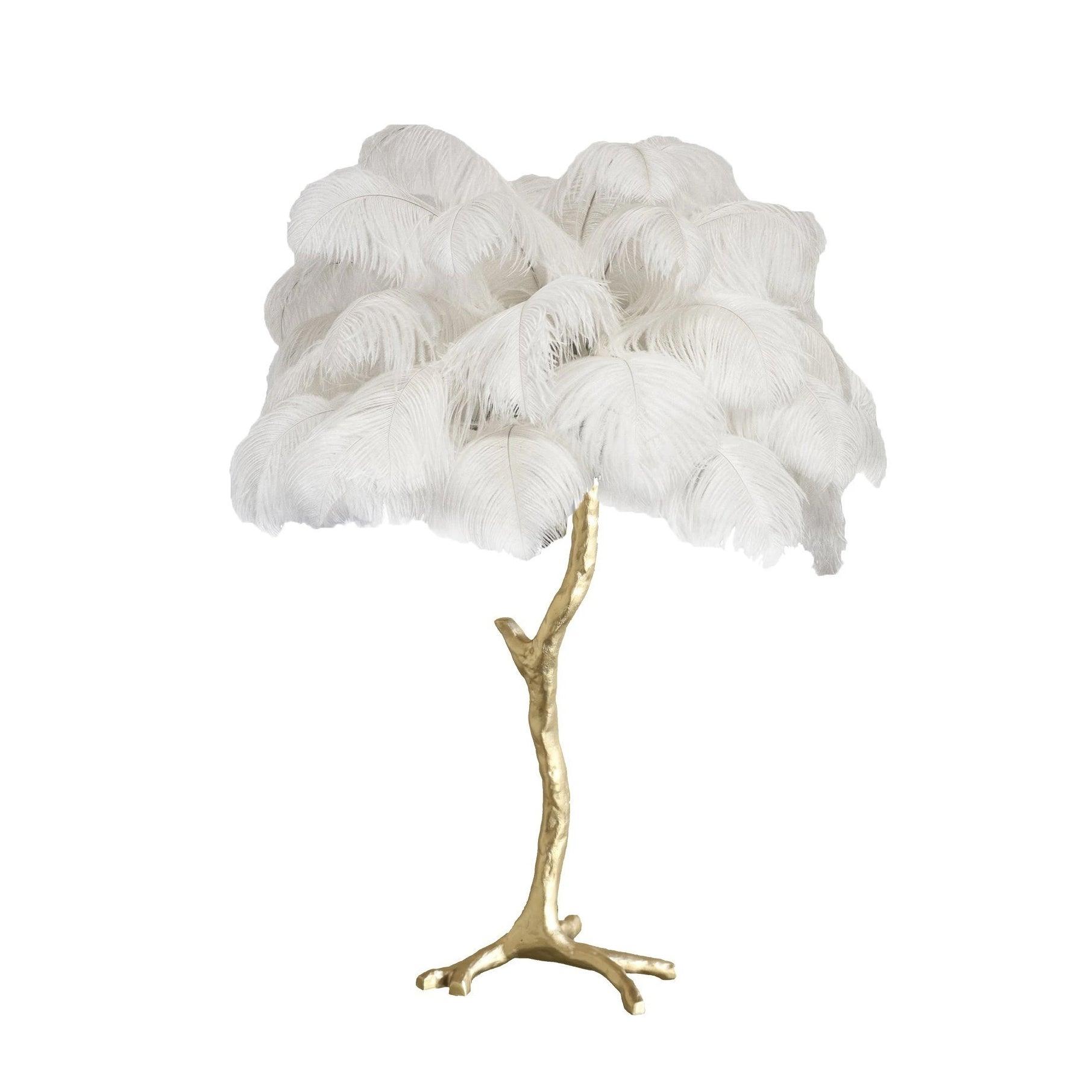 Luxury Ostrich Feather Palm Tree Table Lamp with Brass Base and Portable Design