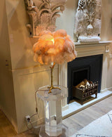 Luxury Ostrich Feather Palm Tree Table Lamp with Brass Base and Portable Design