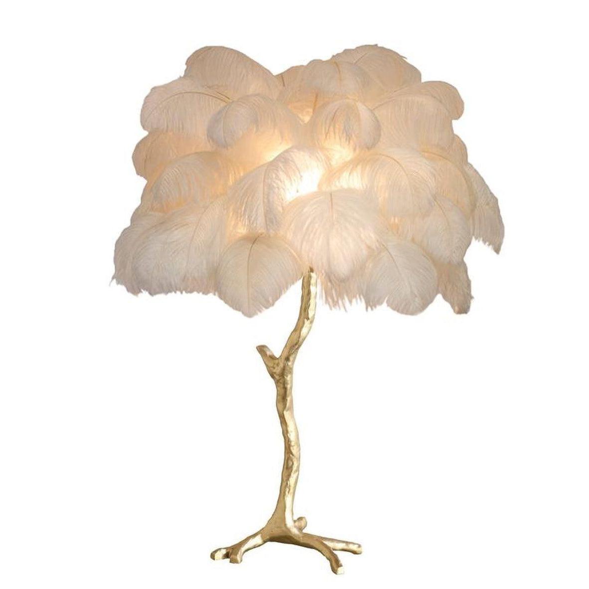 Luxury Ostrich Feather Palm Tree Table Lamp with Brass Base and Portable Design
