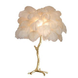 Luxury Ostrich Feather Palm Tree Table Lamp with Brass Base and Portable Design