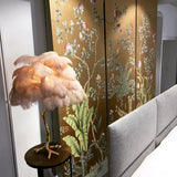 Luxury Ostrich Feather Palm Tree Table Lamp with Brass Base and Portable Design