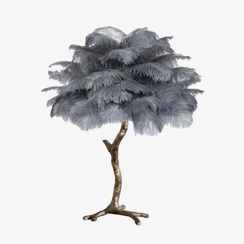 Luxury Ostrich Feather Palm Tree Table Lamp with Brass Base and Portable Design